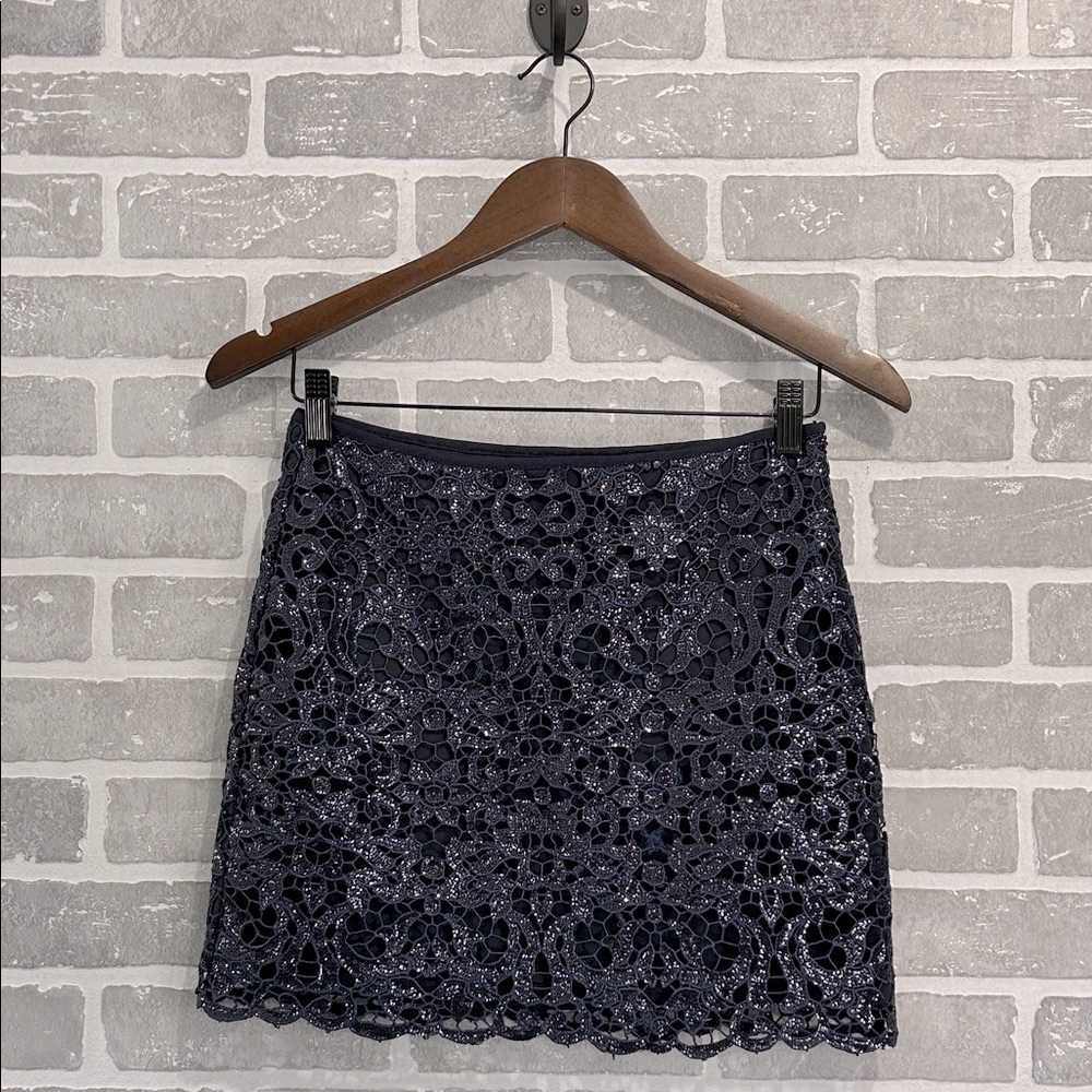 Anthropologie J.O.A. Navy Lace Mini Skirt | Size Small | Lined - Picture 2 of 9